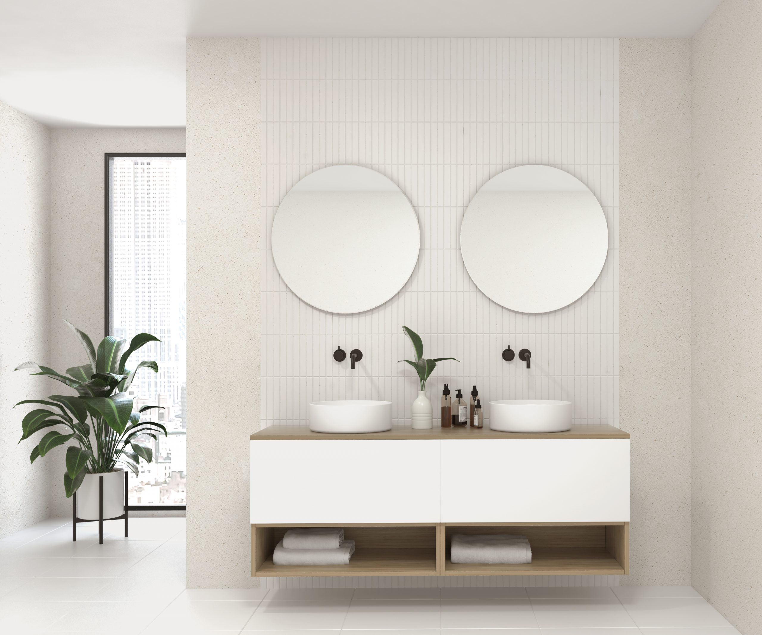 Pack AUDE + lavabo doble + doble espejo circular LED