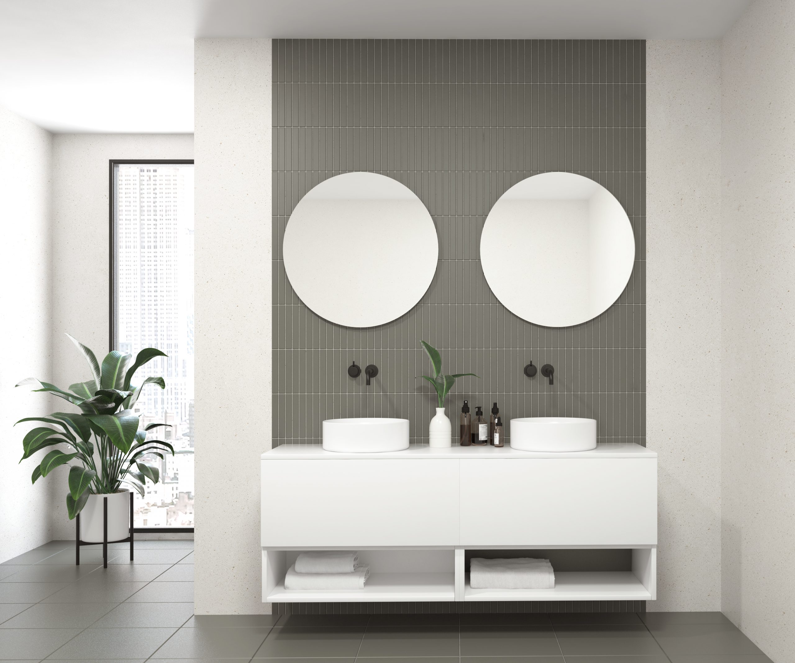 Pack AUDE + lavabo doble + doble espejo circular LED