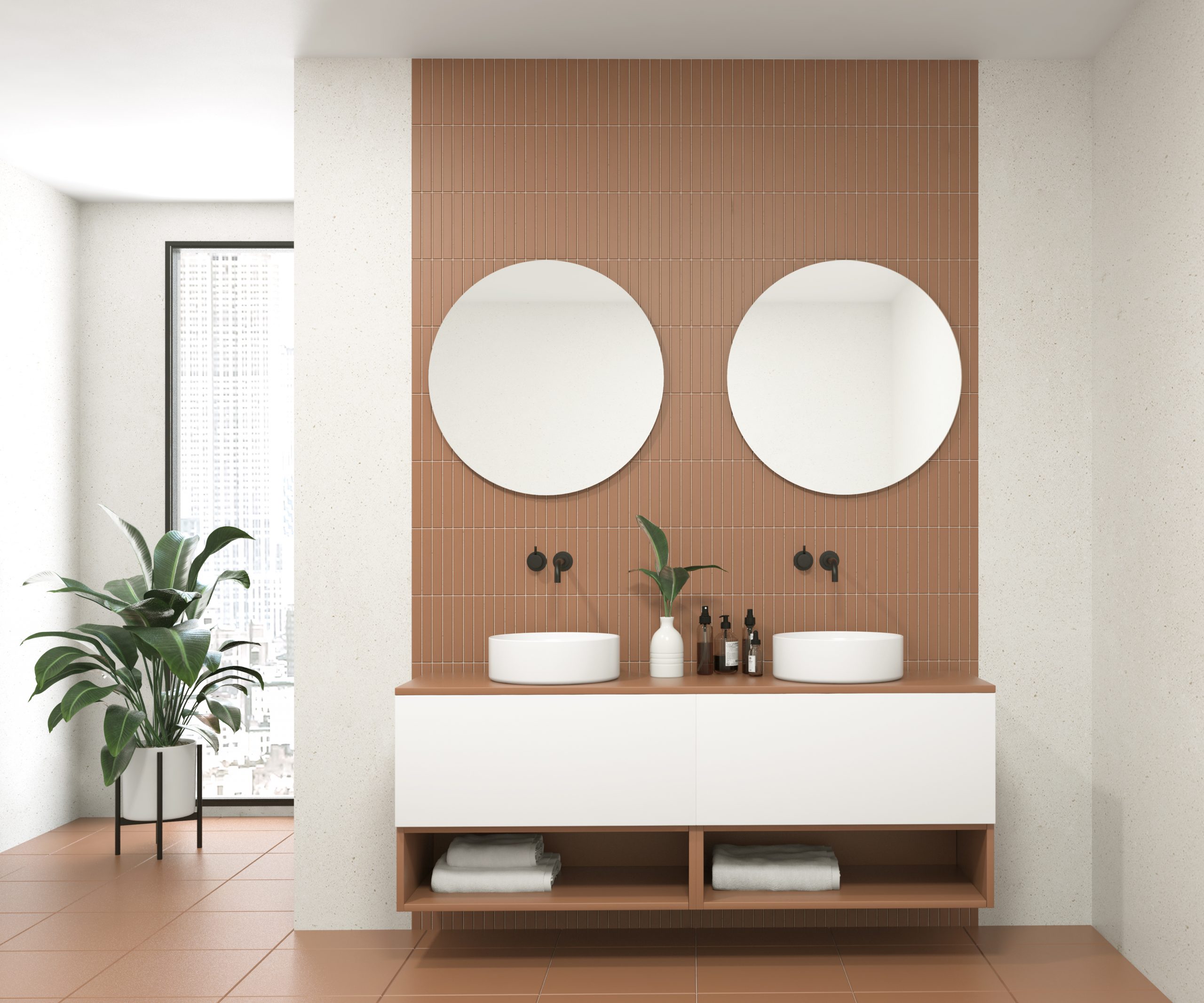 Pack AUDE + lavabo doble + doble espejo circular LED