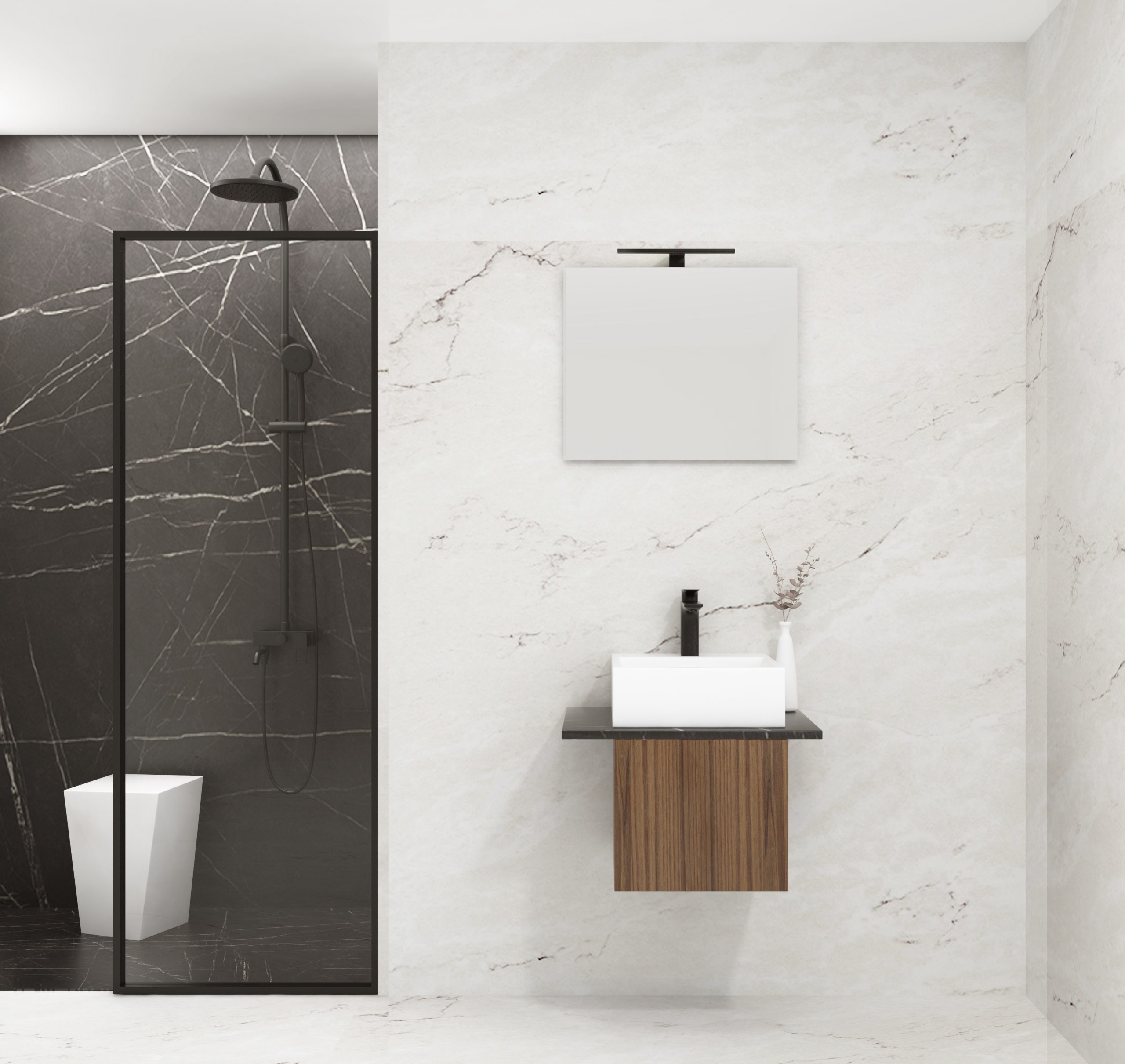 Pack VANOISE + vasque + miroir simple + projecteur LED