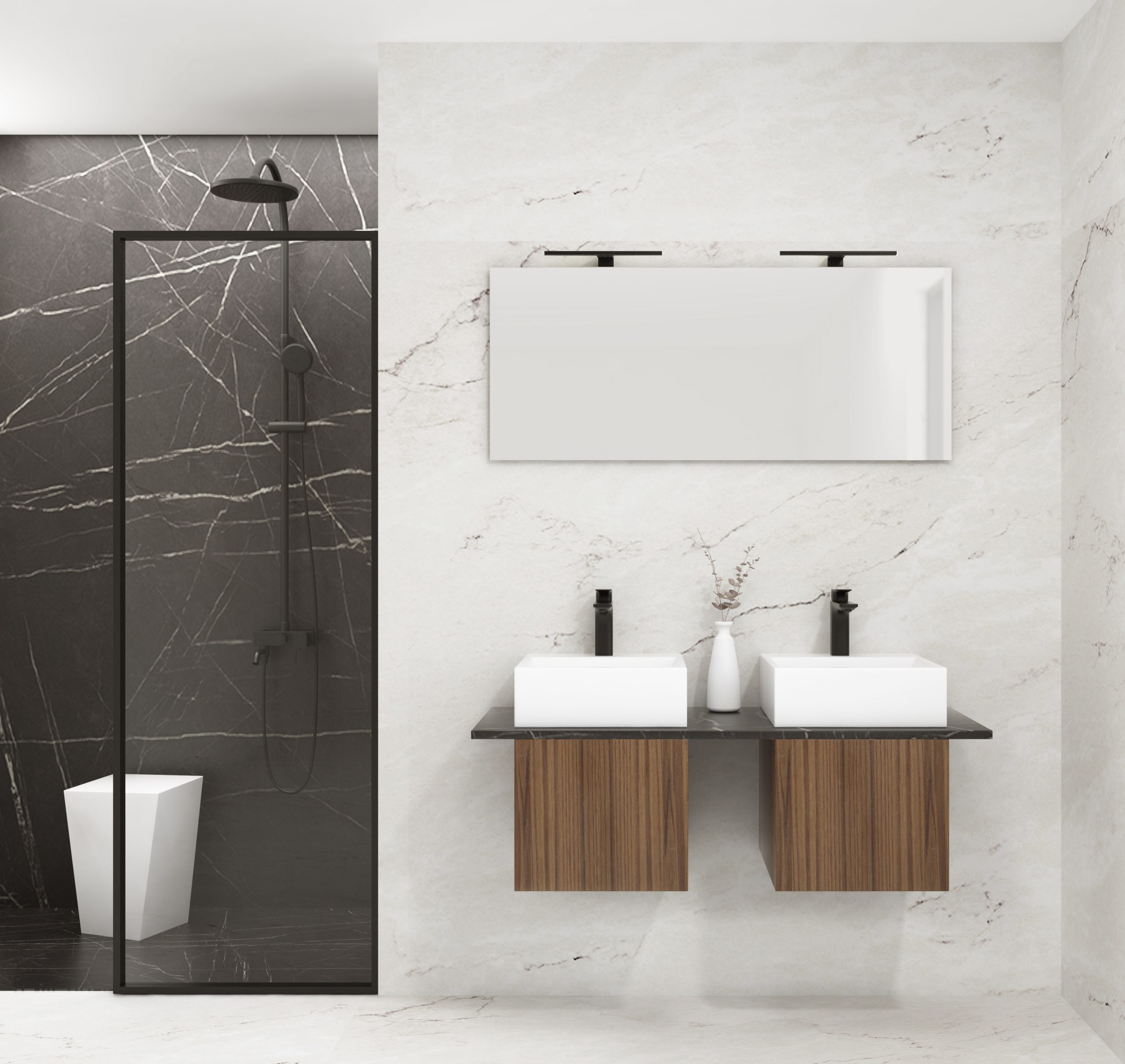 Pack VANOISE + double vasque + miroir simple + spot LED