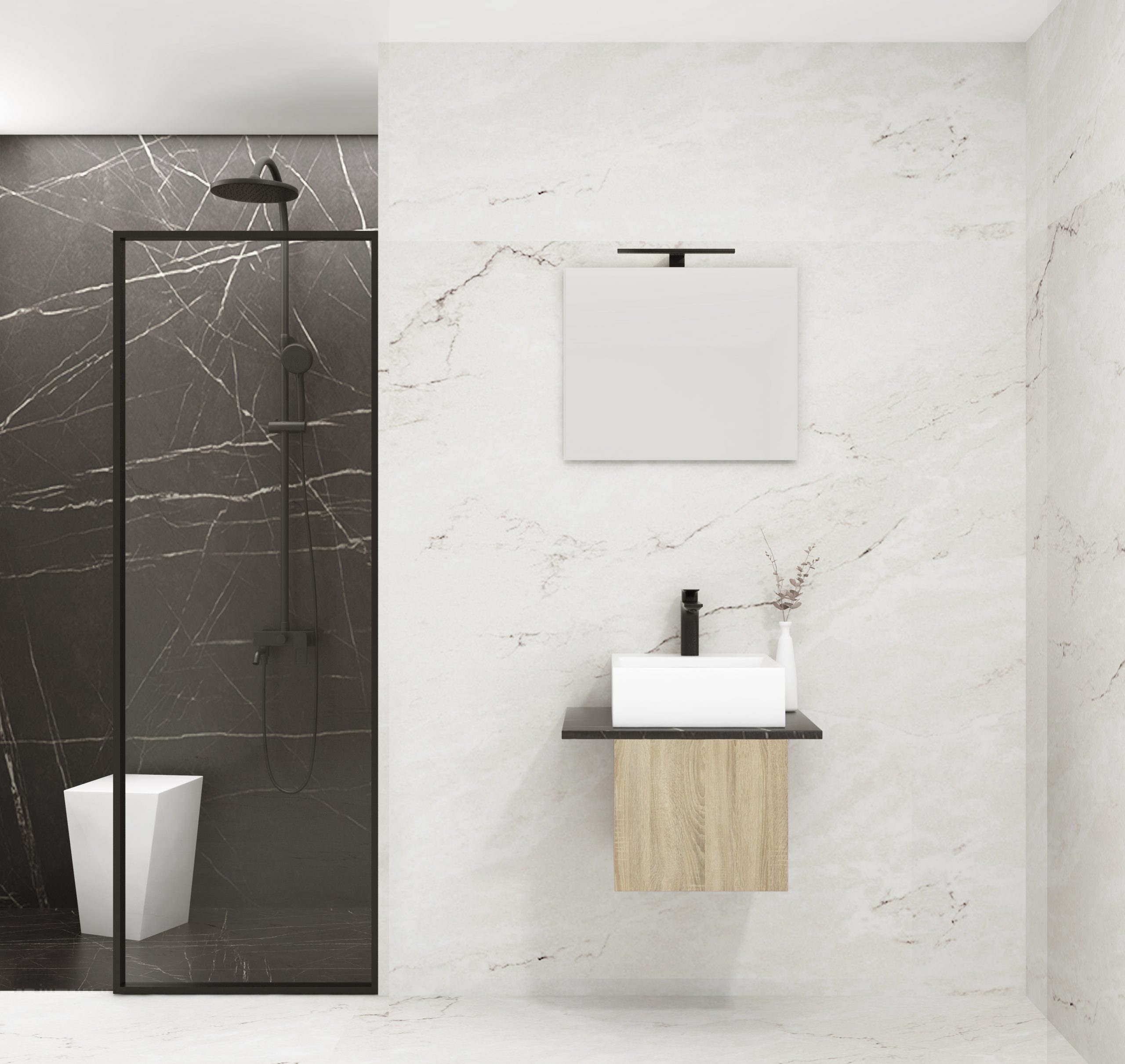 Pack VANOISE + vasque + miroir simple + projecteur LED