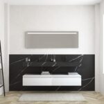 Pack MERVEILLES marquina + lavabo doble suspendido SILESTONE + espejo LED
