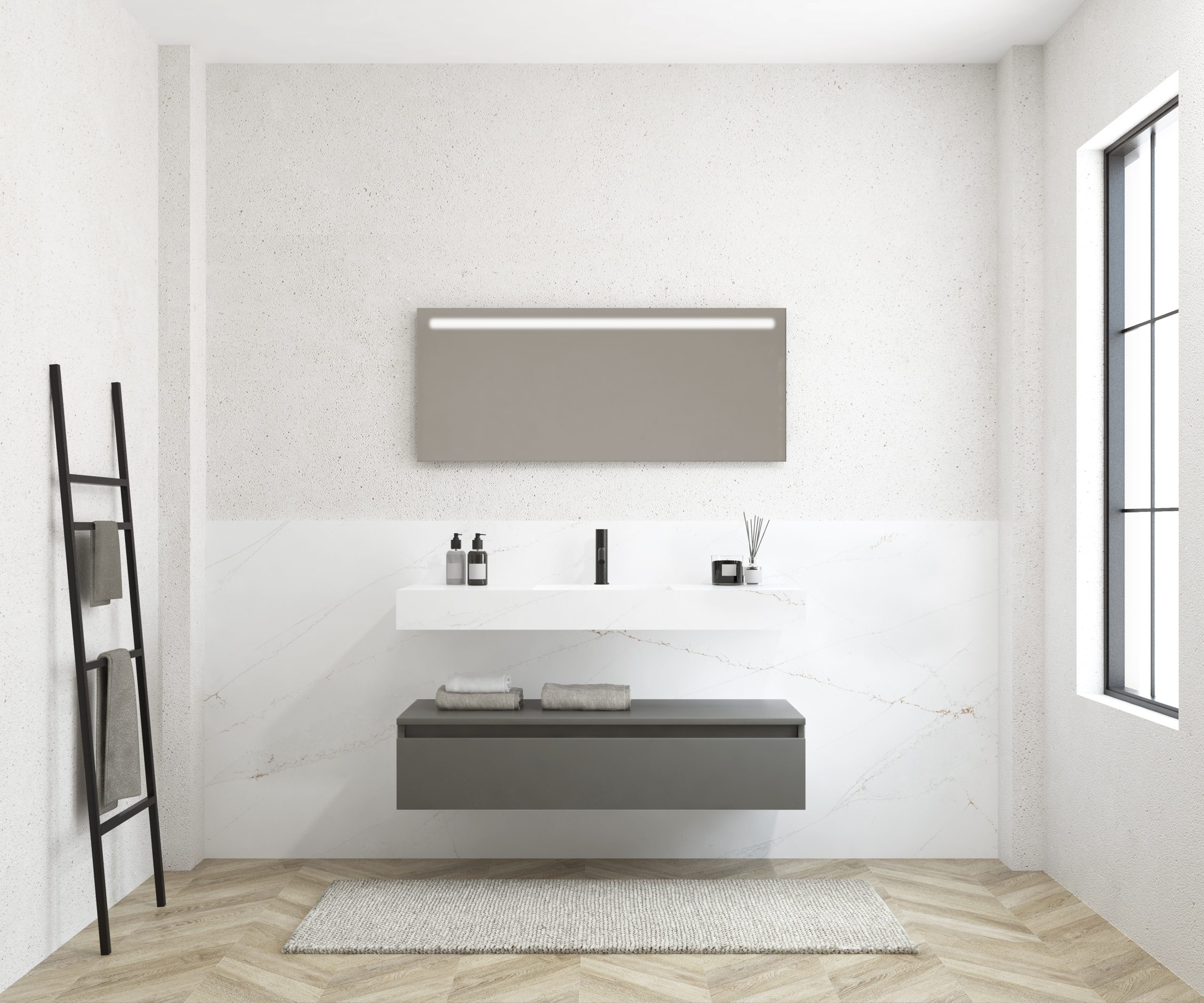 Pack MERVEILLES ethereal + lavabo suspendido SILESTONE + espejo LED