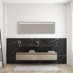 Pack MERVEILLES marquina + lavabo doble suspendido SILESTONE + espejo LED