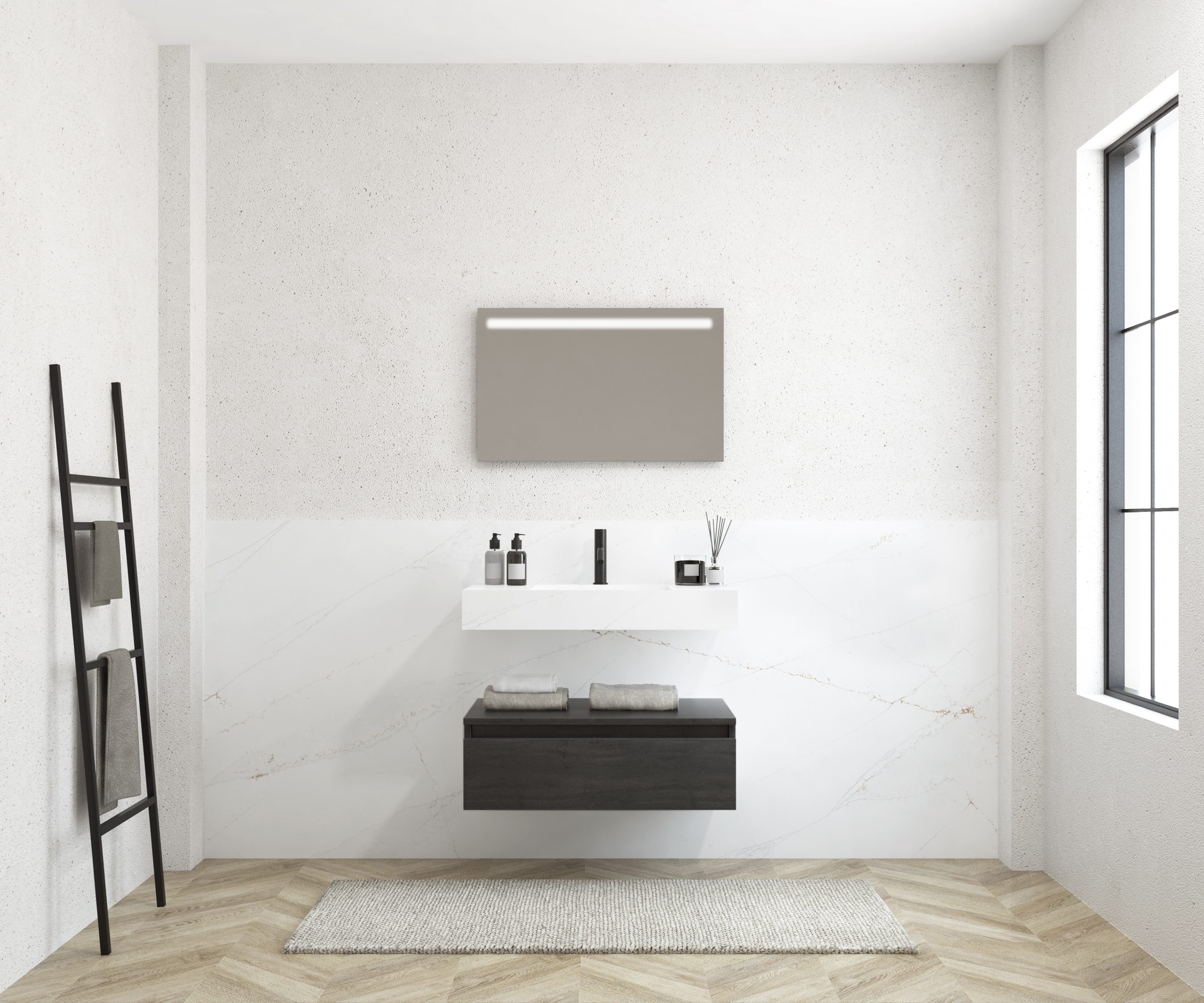 Pack MERVEILLES ethereal + lavabo suspendido SILESTONE + espejo LED
