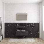 Pack MERVEILLES marquina + lavabo suspendido SILESTONE + espejo LED