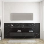 Pack MERVEILLES marquina + lavabo doble suspendido SILESTONE + espejo LED