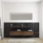 Pack MERVEILLES marquina + lavabo doble suspendido SILESTONE + espejo LED
