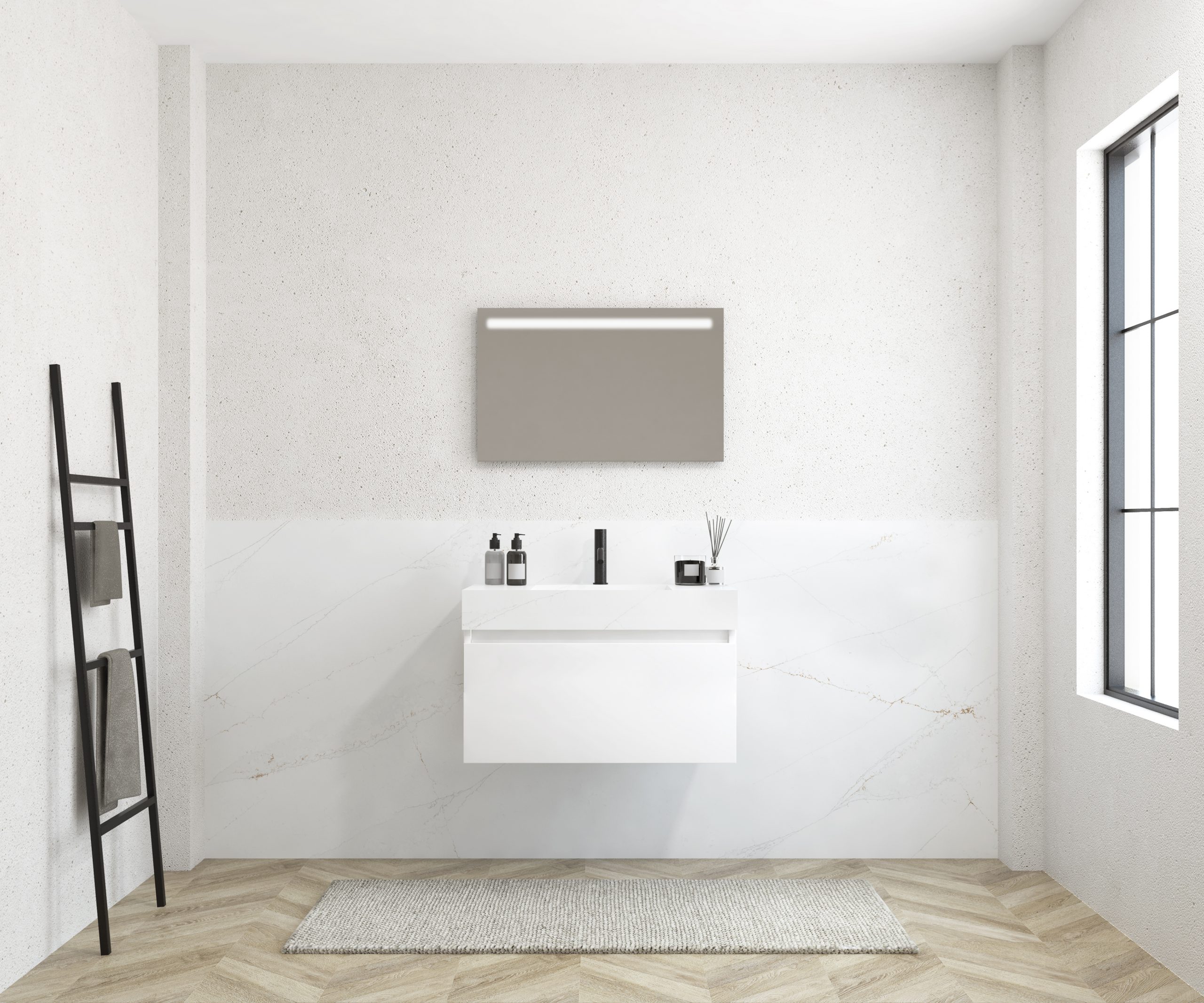 Pack MERVEILLES COMPACT éthérée + vasque suspendue SILESTONE + miroir LED