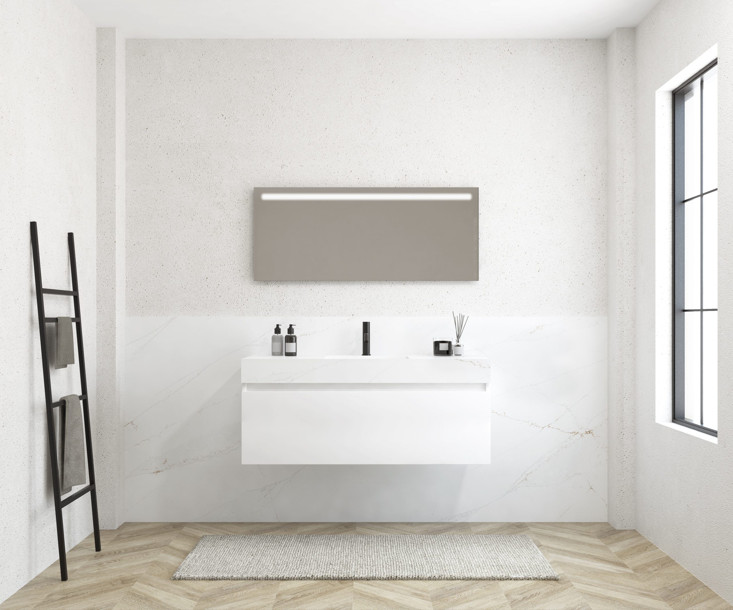 Pack MERVEILLES COMPACT éthérée + vasque suspendue SILESTONE + miroir LED