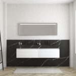 Pack MERVEILLES COMPACT marquina + lavabo doble suspendido SILESTONE + espejo LED
