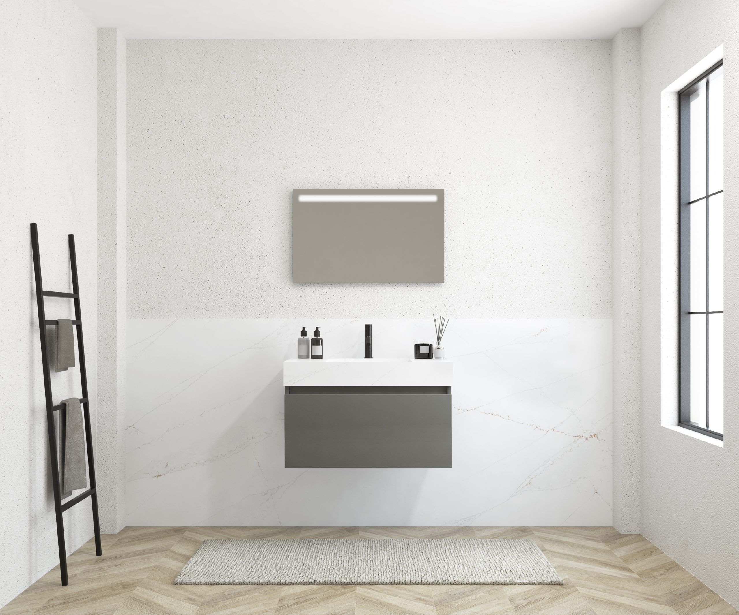 Pack MERVEILLES COMPACT éthérée + vasque suspendue SILESTONE + miroir LED