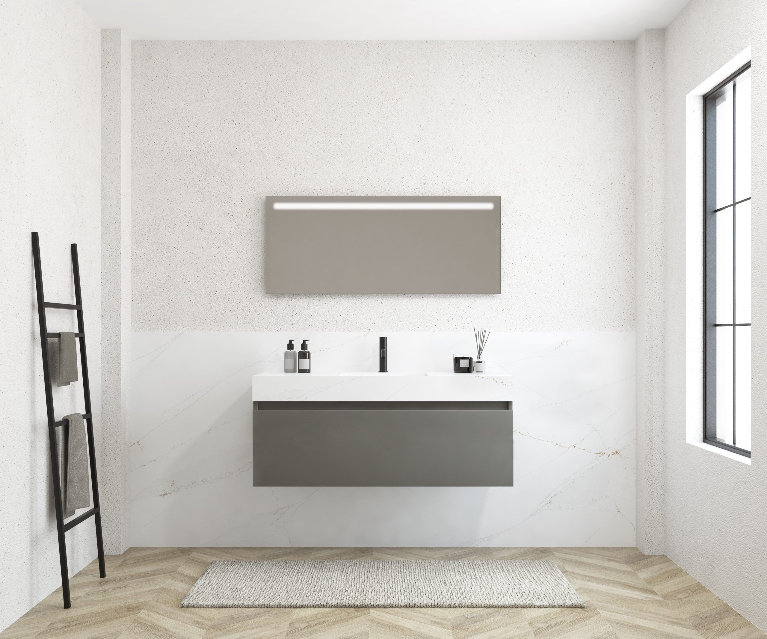 Pack MERVEILLES COMPACT éthérée + vasque suspendue SILESTONE + miroir LED