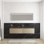 Pack MERVEILLES COMPACT marquina + lavabo doble suspendido SILESTONE + espejo LED