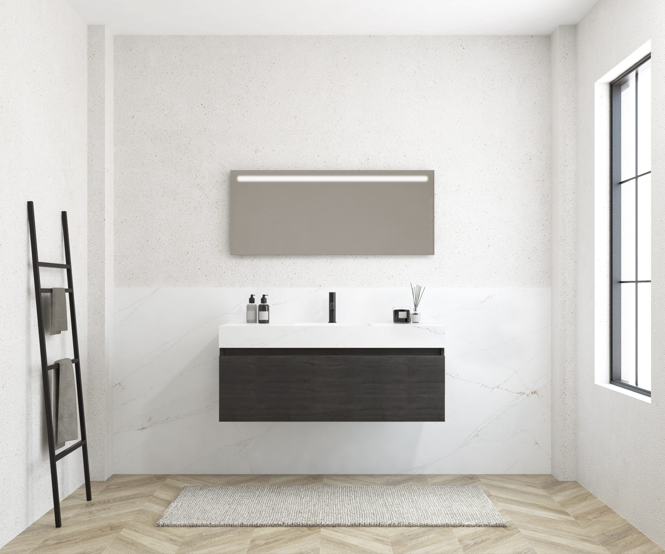 Pack MERVEILLES COMPACT éthérée + vasque suspendue SILESTONE + miroir LED