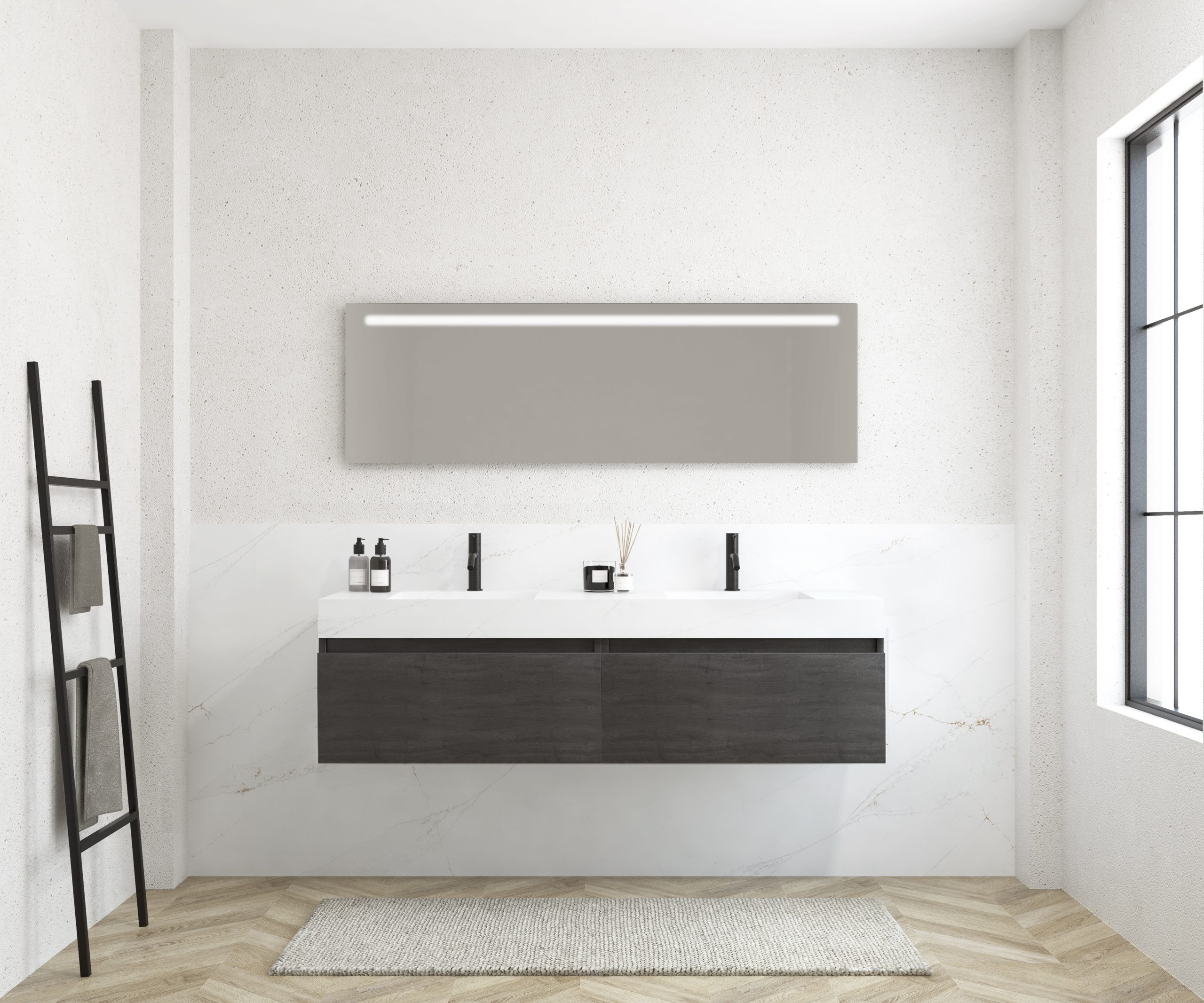 Pack MERVEILLES COMPACT éthérée + Vasque double suspendue SILESTONE + Miroir LED