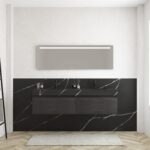 Pack MERVEILLES COMPACT marquina + lavabo doble suspendido SILESTONE + espejo LED