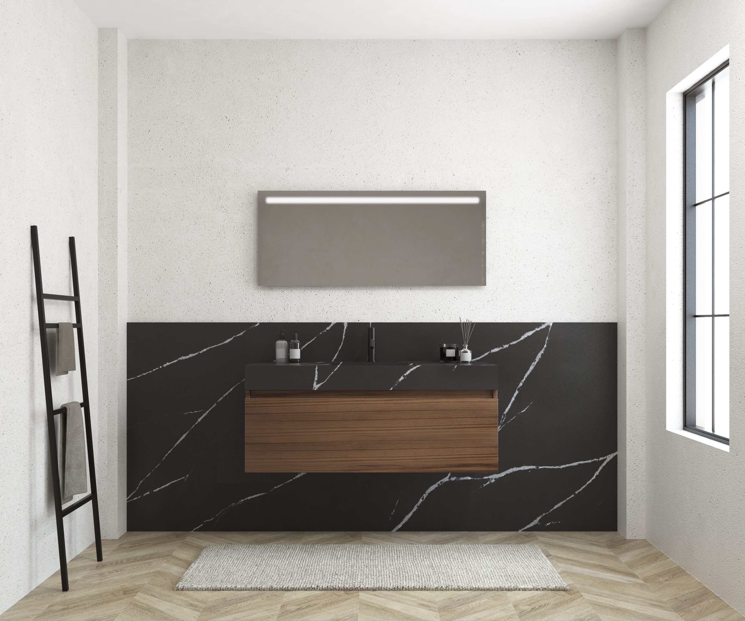 Pack MERVEILLES COMPACT marquina + lavabo suspendido SILESTONE + espejo LED