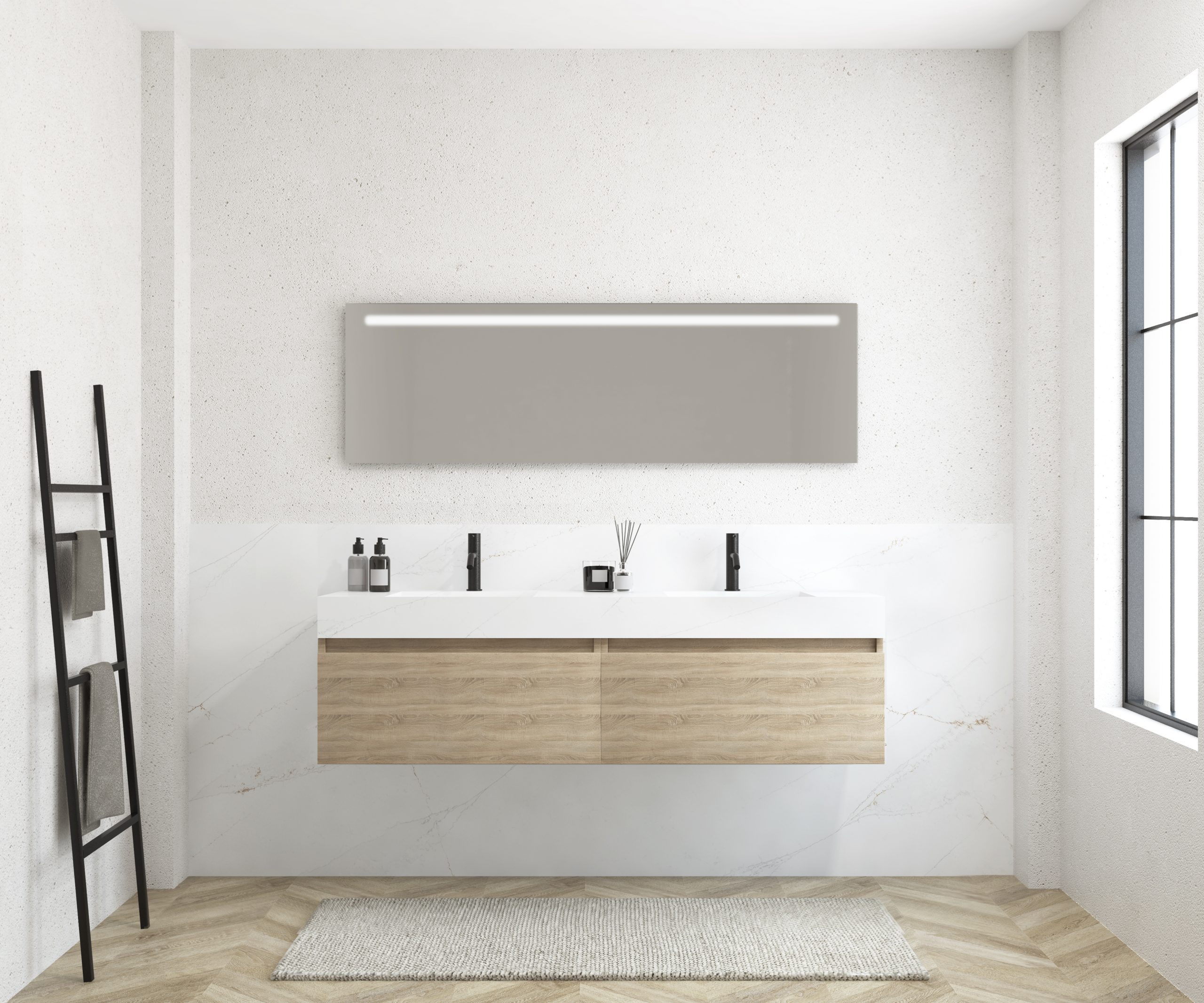Pack MERVEILLES COMPACT éthérée + Vasque double suspendue SILESTONE + Miroir LED