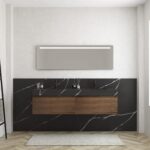 Pack MERVEILLES COMPACT marquina + lavabo doble suspendido SILESTONE + espejo LED
