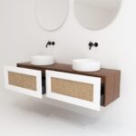 Pack ARTOIS noyer 160 cm + double lavabo + double miroir  circular