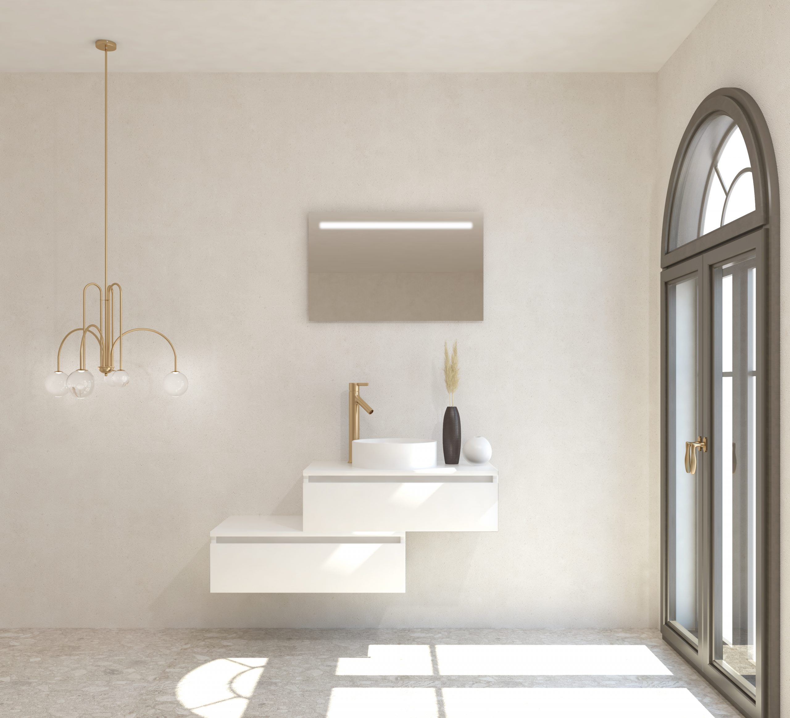 Pack TOURAINE blanco 80 cm + lavabo + espejo LED