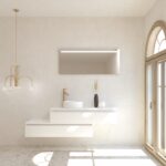 Pack TOURAINE blanc 120 cm + vase + miroir LED