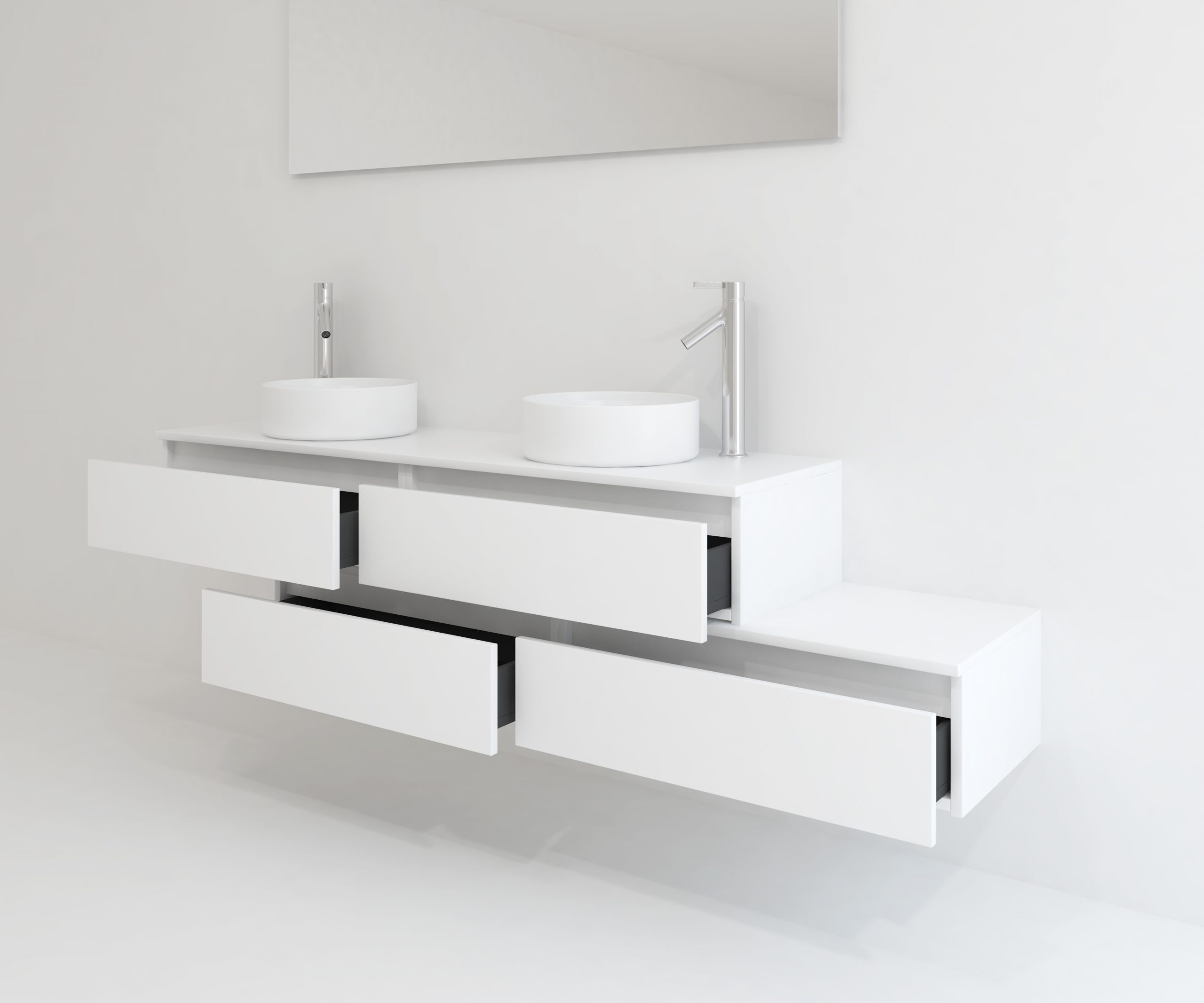 Pack TOURAINE blanco 160 cm + doble lavabo + espejo LED