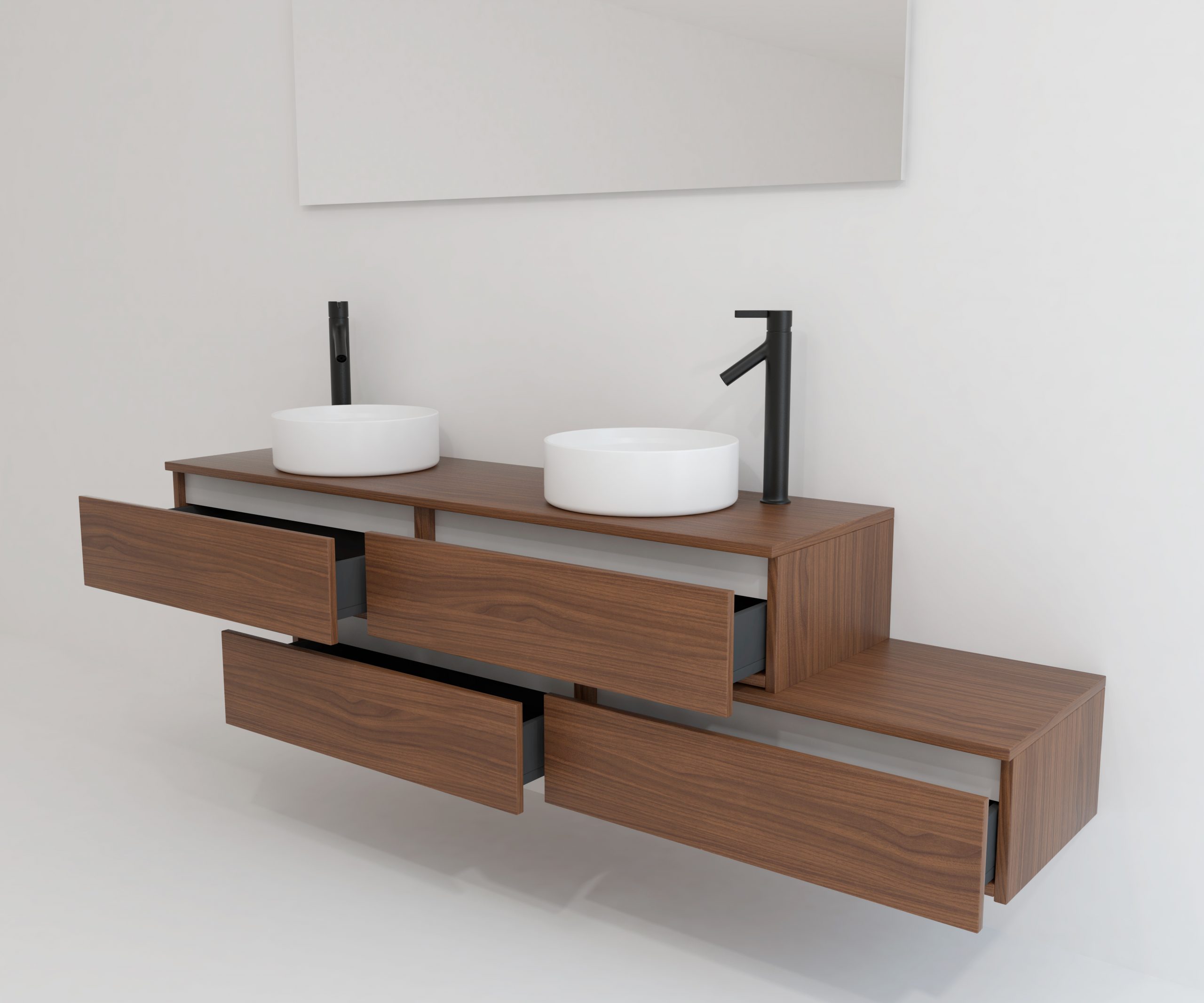 Pack TOURAINE noir 160 cm + double vasque + miroir LED