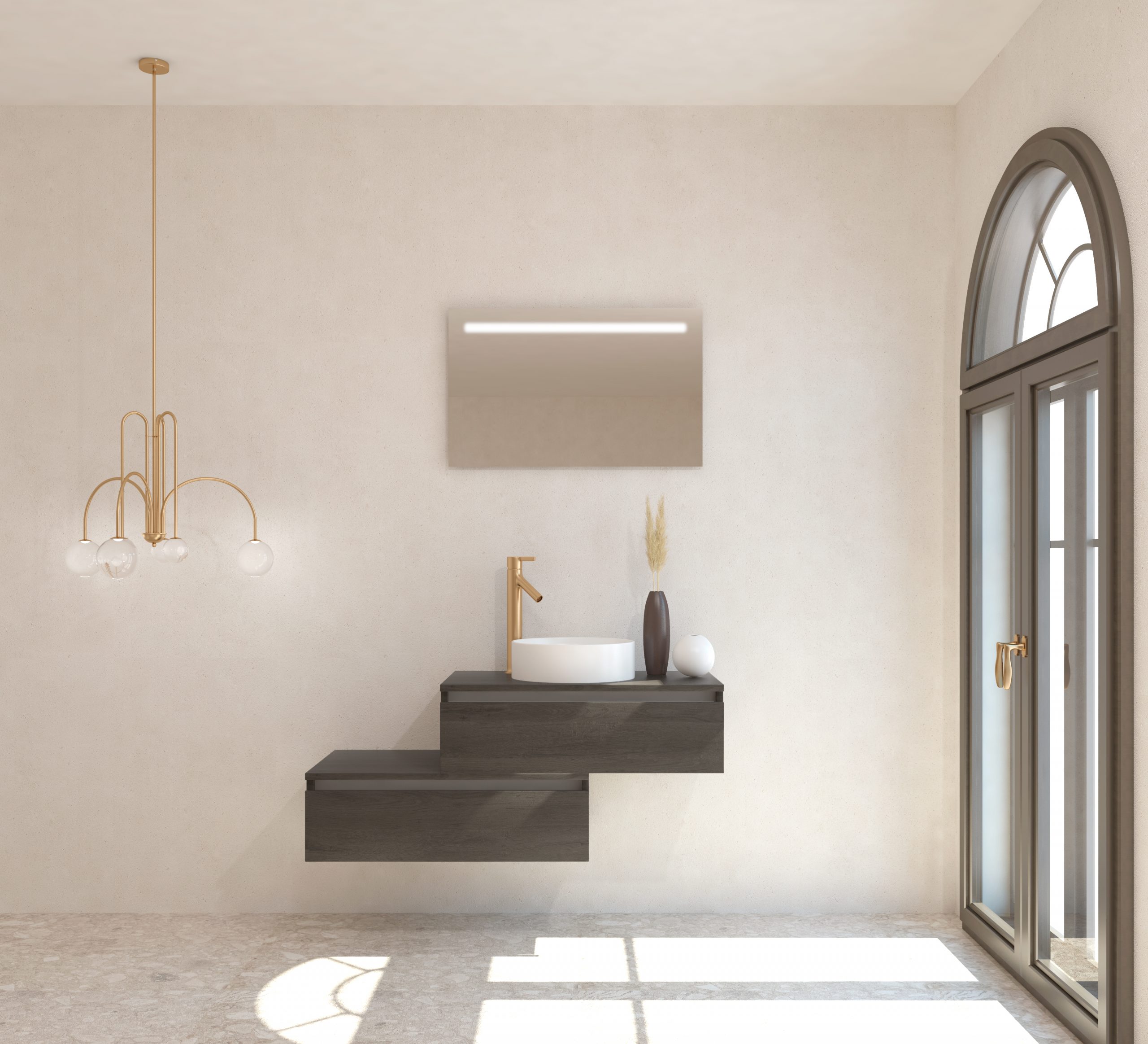 Pack TOURAINE azabache 80 cm + lavabo + espejo LED