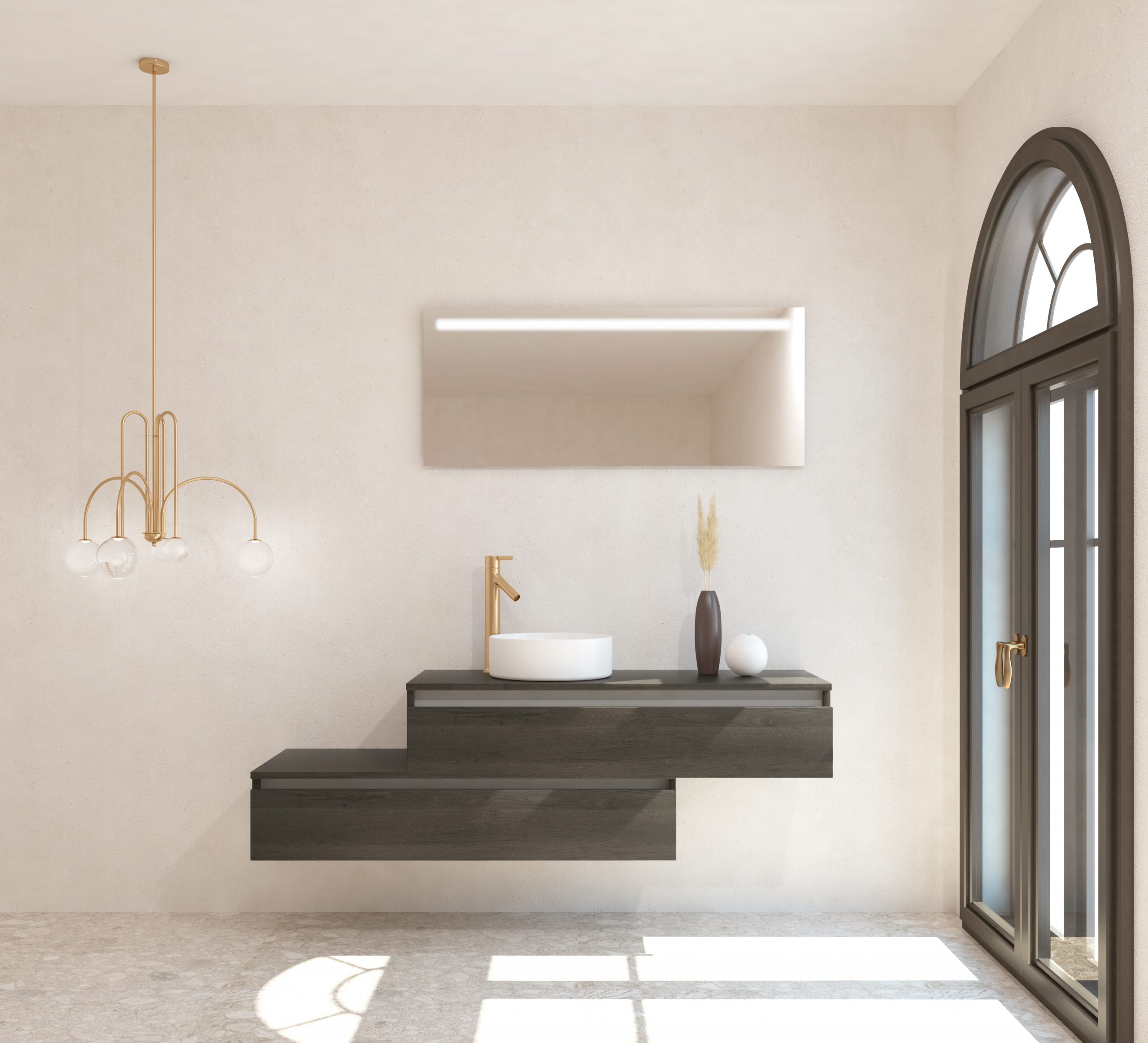 Ensemble TOURAINE noir de jais 120 cm + lavabo + miroir LED