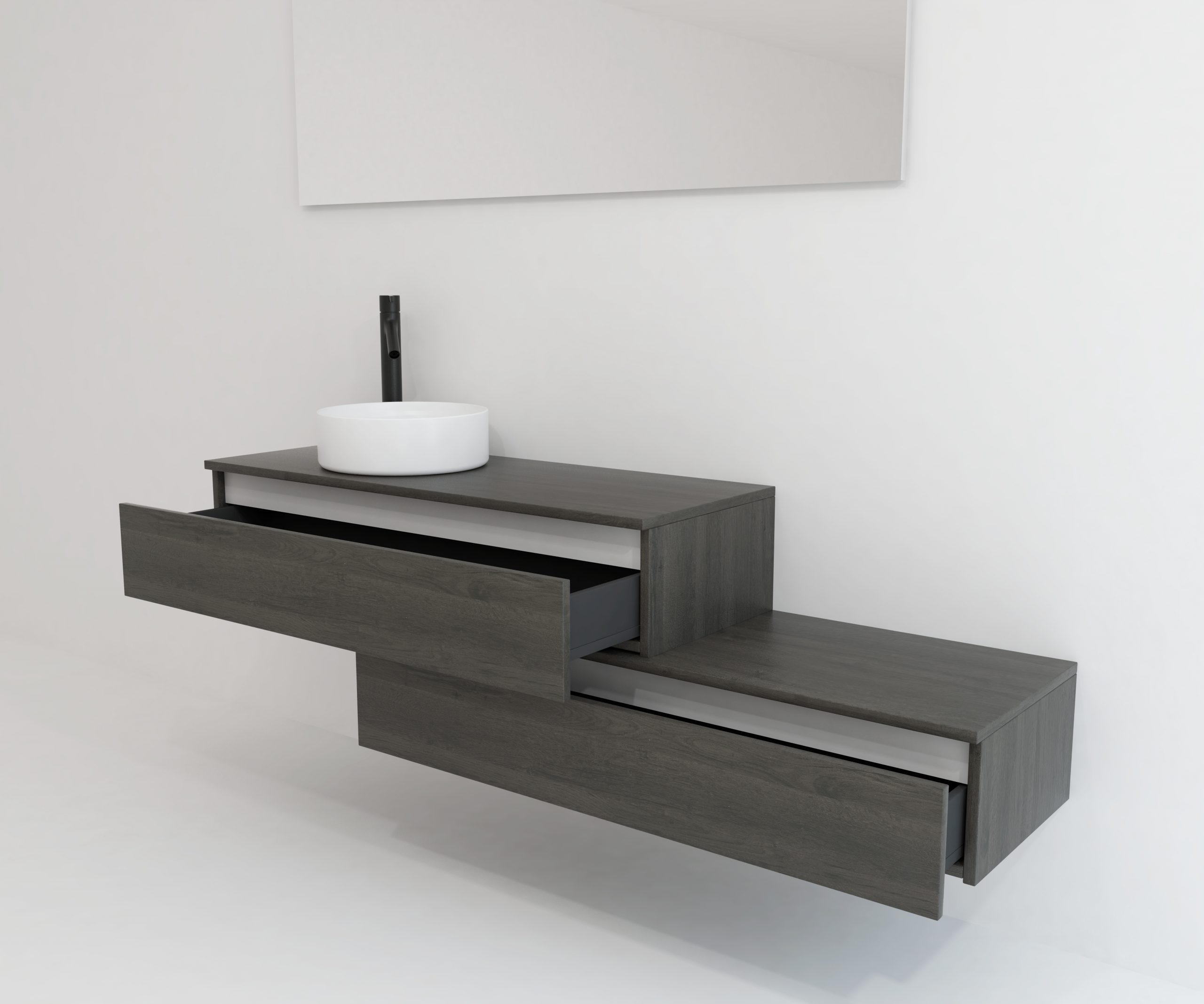 Ensemble TOURAINE noir de jais 120 cm + lavabo + miroir LED