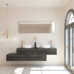 Pack TOURAINE jais noir 160 cm + double vasque + miroir LED