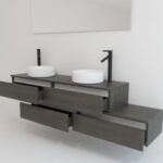 Pack TOURAINE jais noir 160 cm + double vasque + miroir LED