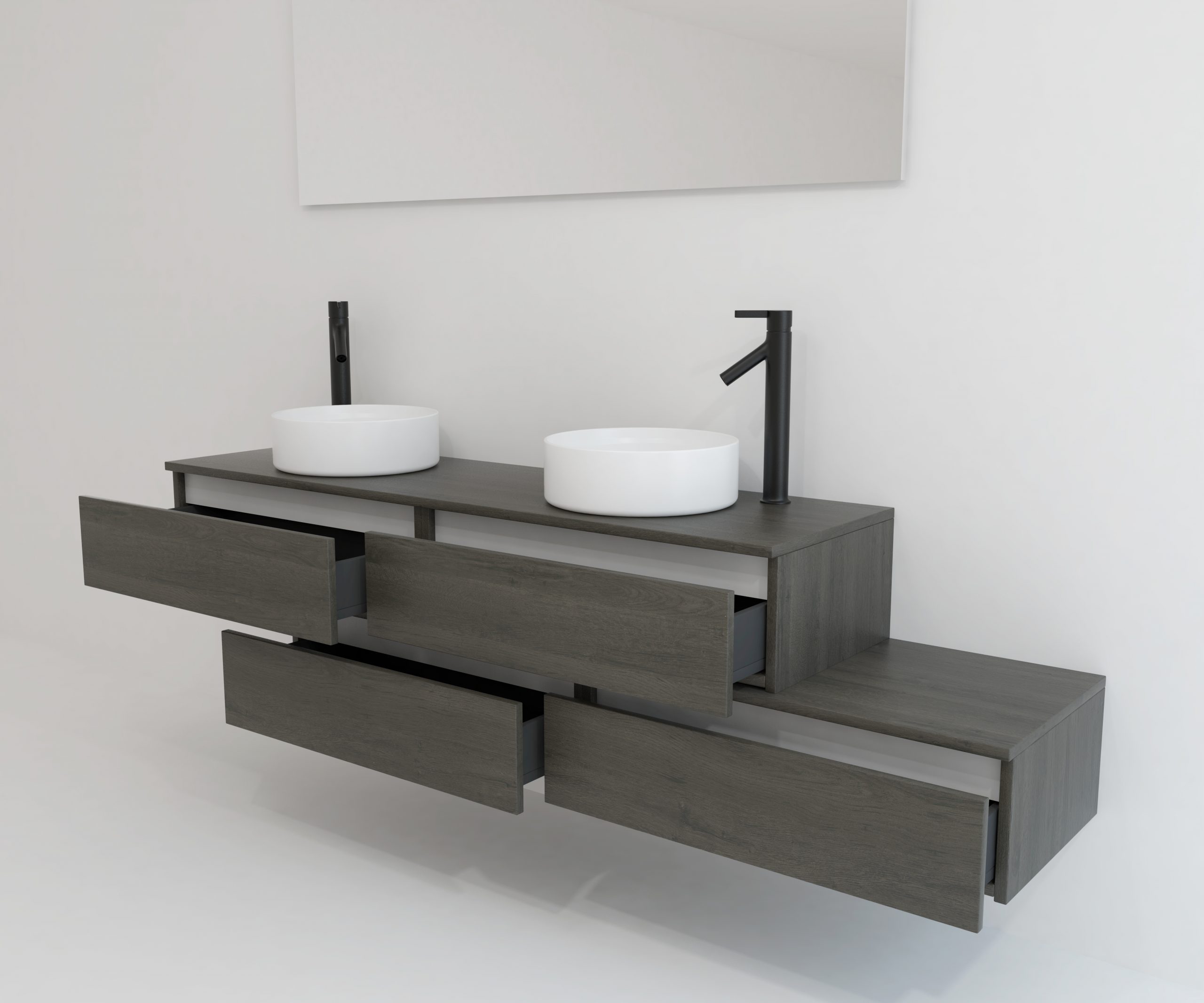 Pack TOURAINE jais noir 160 cm + double vasque + miroir LED