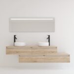Pack TOURAINE roble bardolino 160 cm + doble lavabo + espejo LED