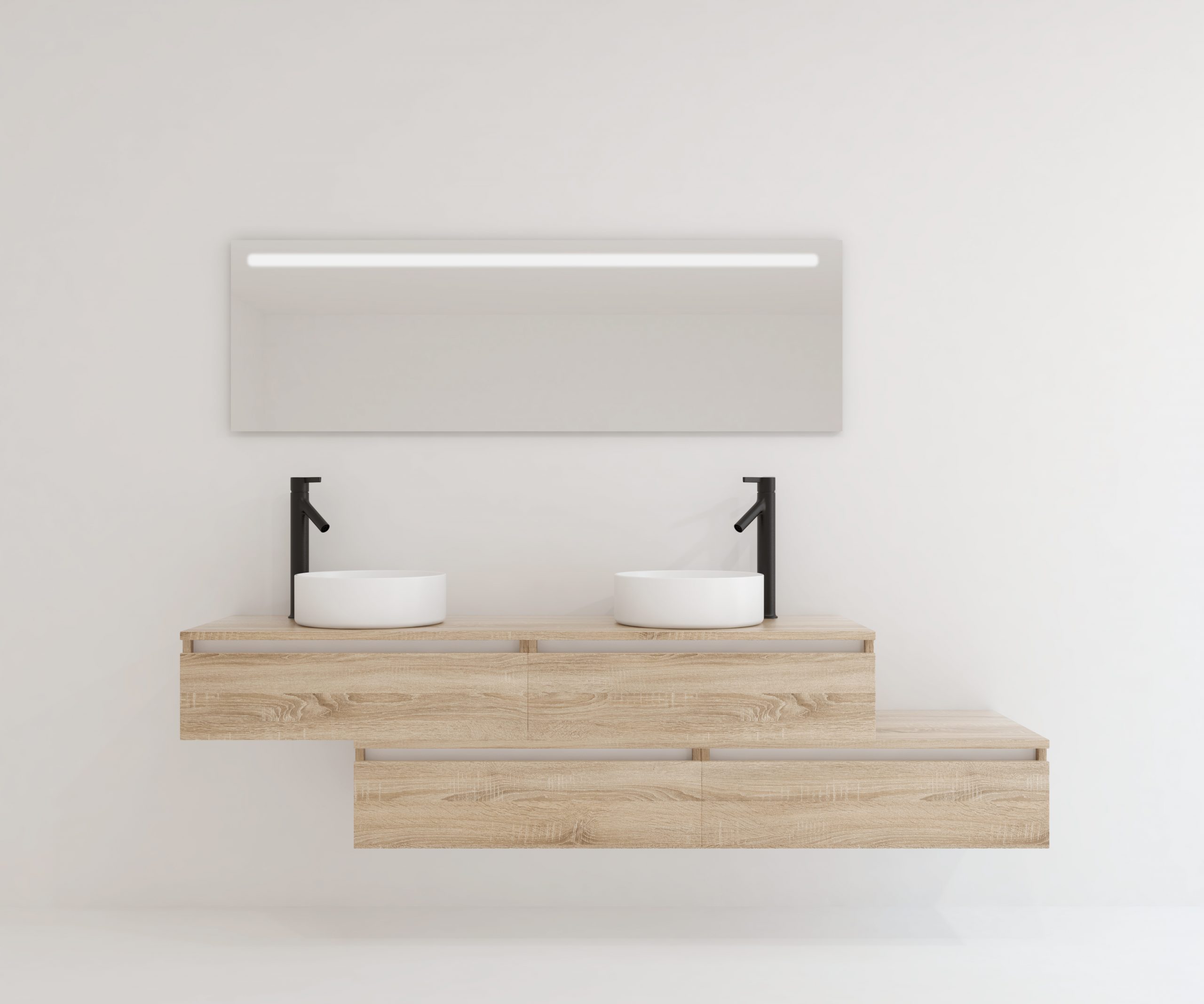 Pack TOURAINE roble bardolino 160 cm + doble lavabo + espejo LED