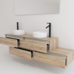 Pack TOURAINE roble bardolino 160 cm + doble lavabo + espejo LED