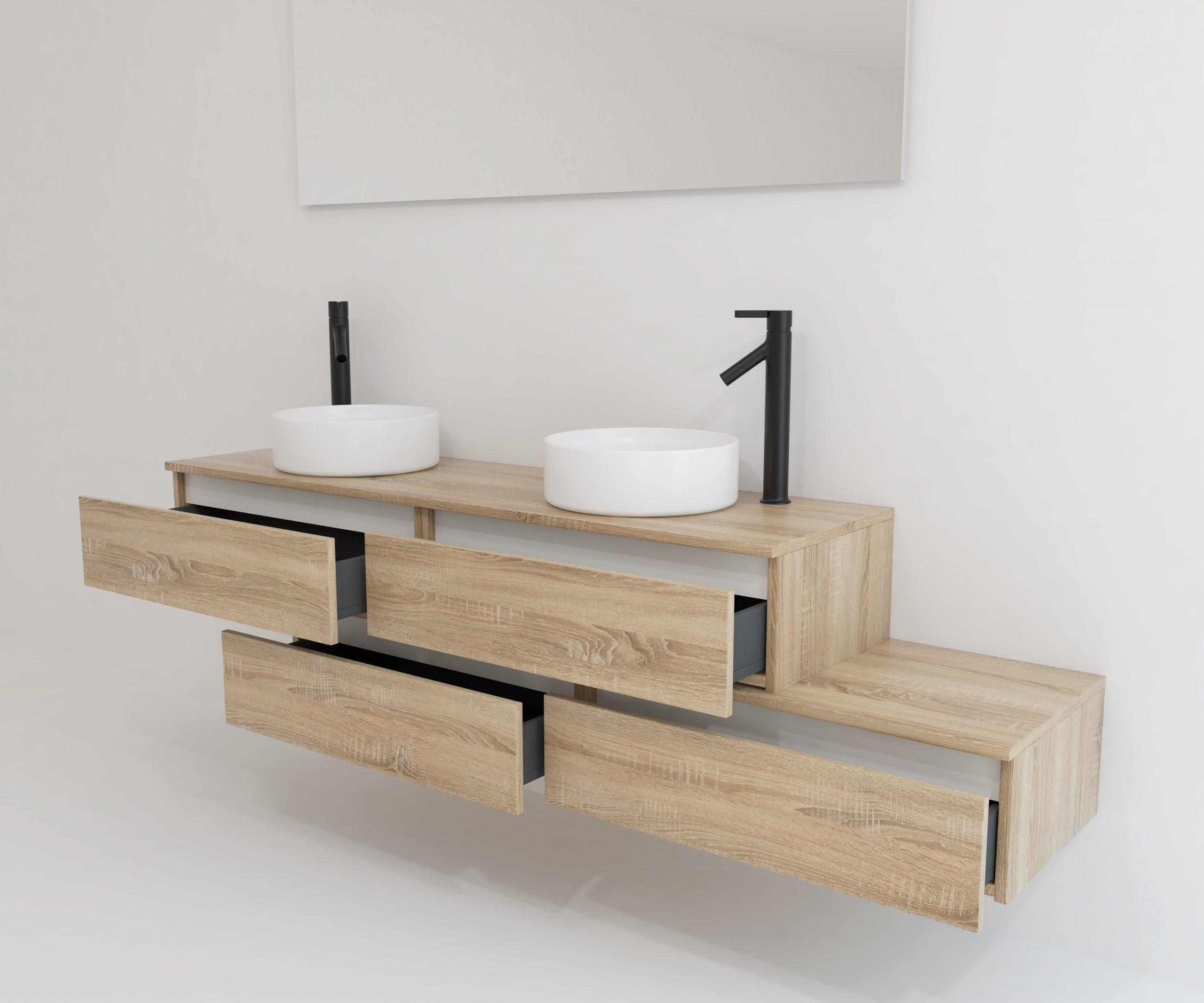 Pack TOURAINE roble bardolino 160 cm + doble lavabo + espejo LED