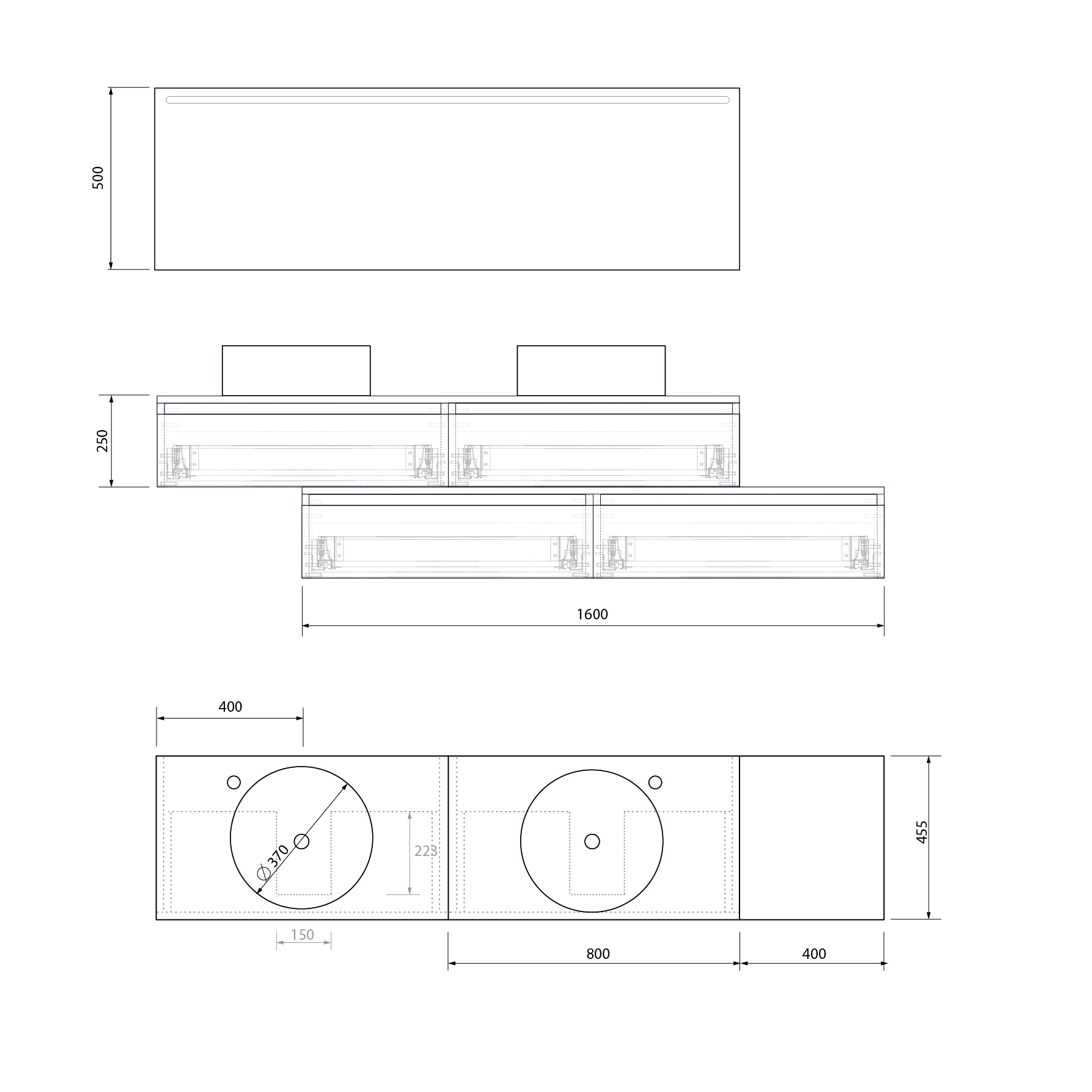 Pack TOURAINE roble bardolino 160 cm + doble lavabo + espejo LED