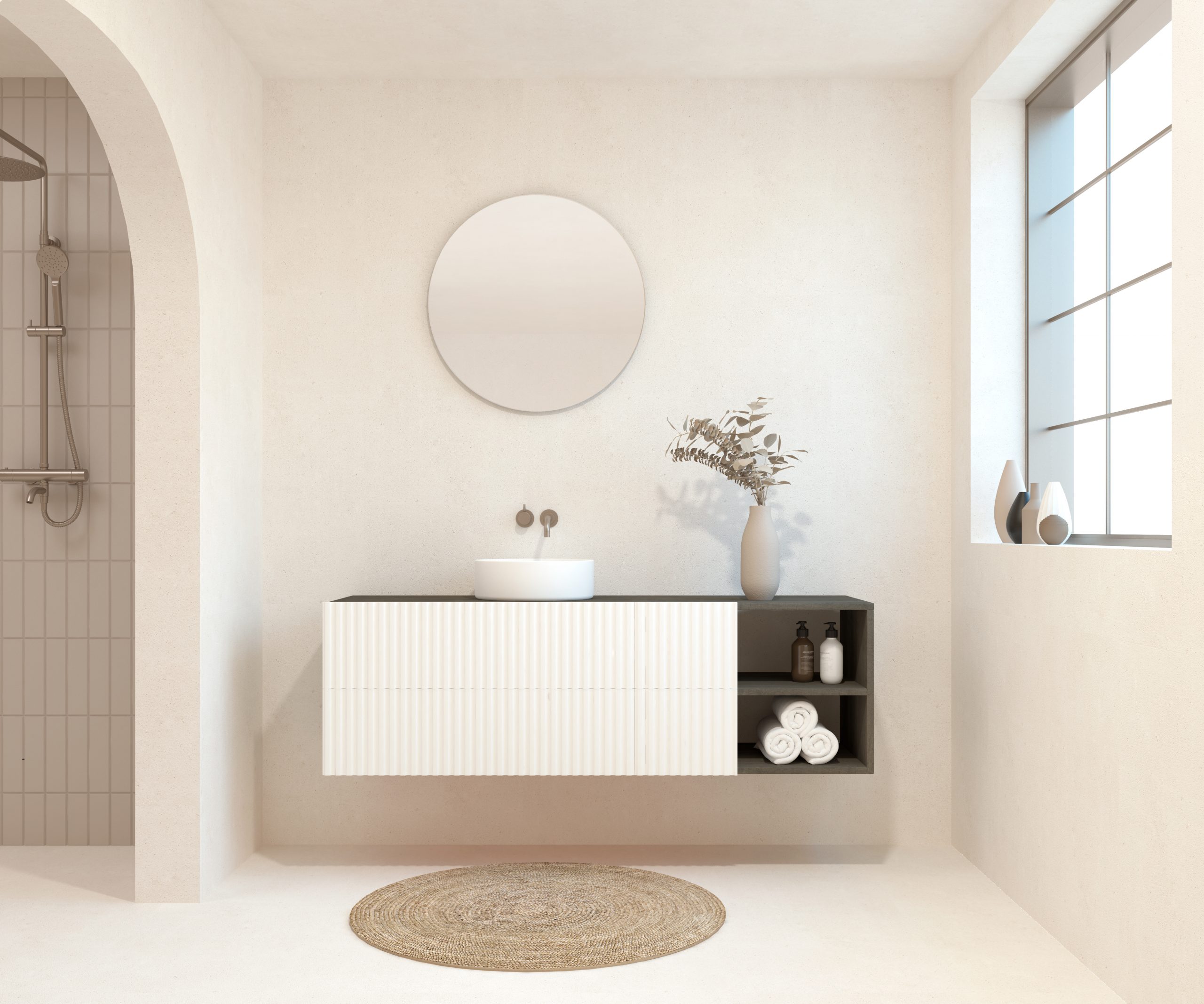 BELLEVILLE Pack + lavabo + miroir rond