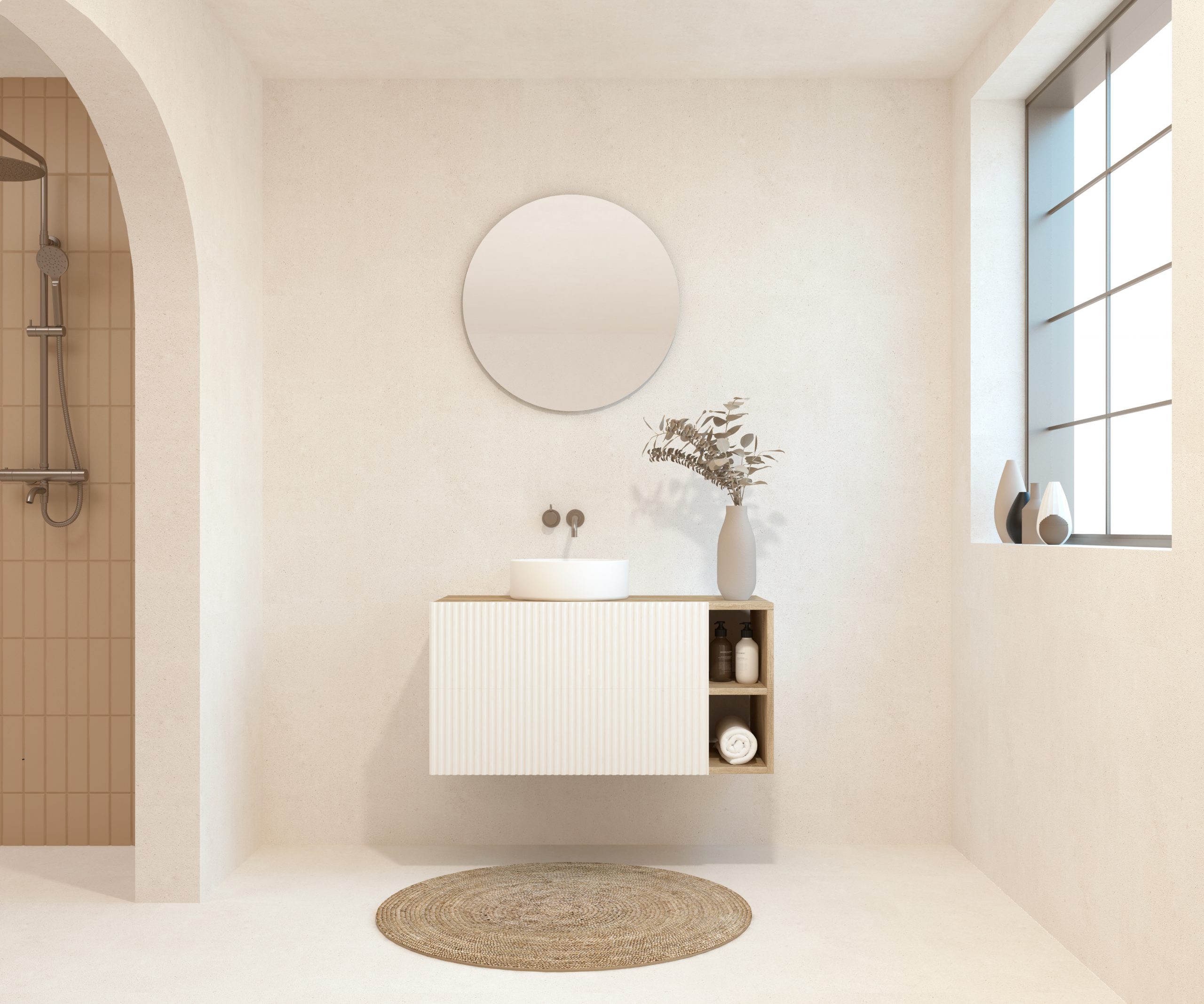 BELLEVILLE Pack + lavabo + miroir rond