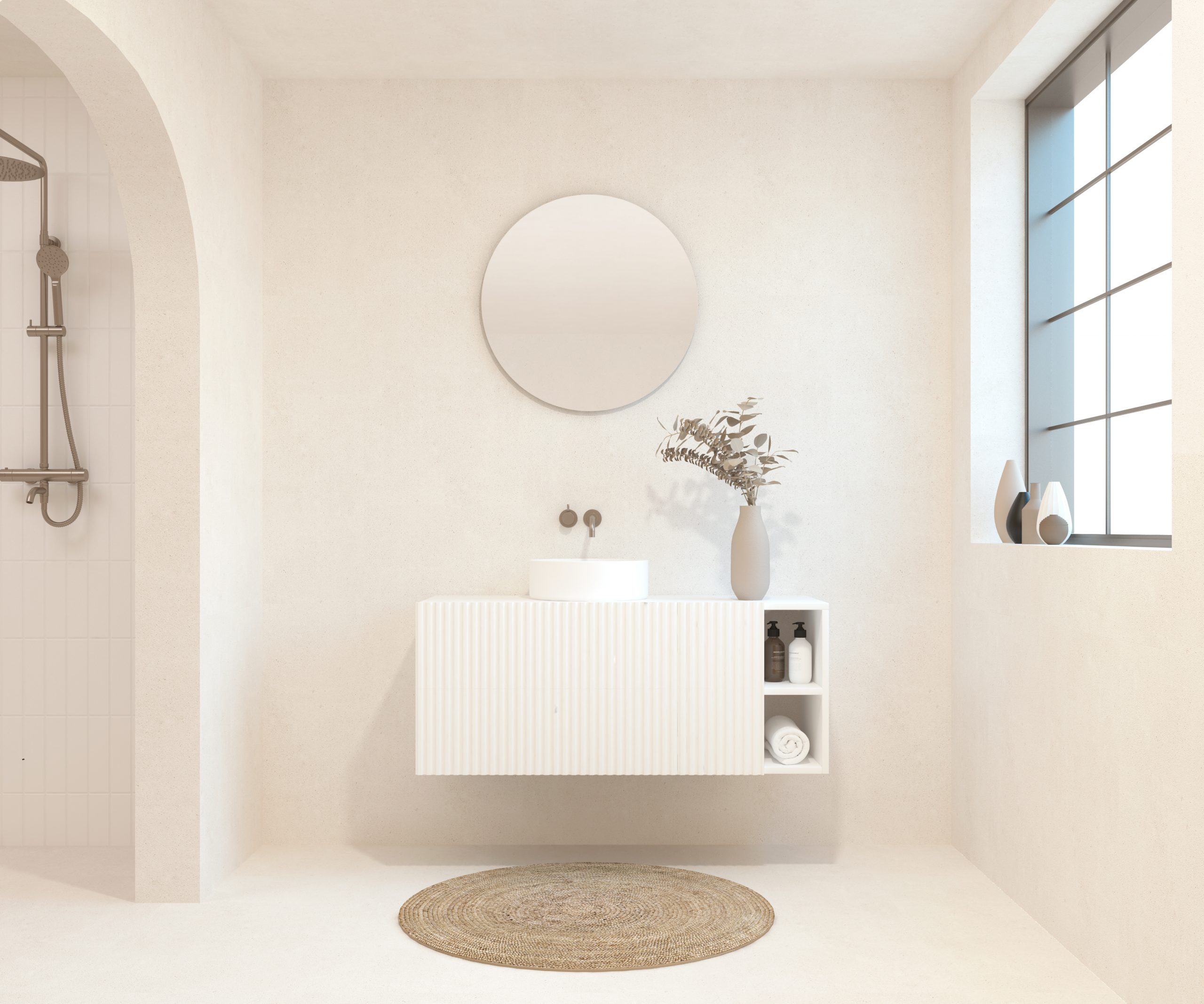 BELLEVILLE Pack + lavabo + miroir rond