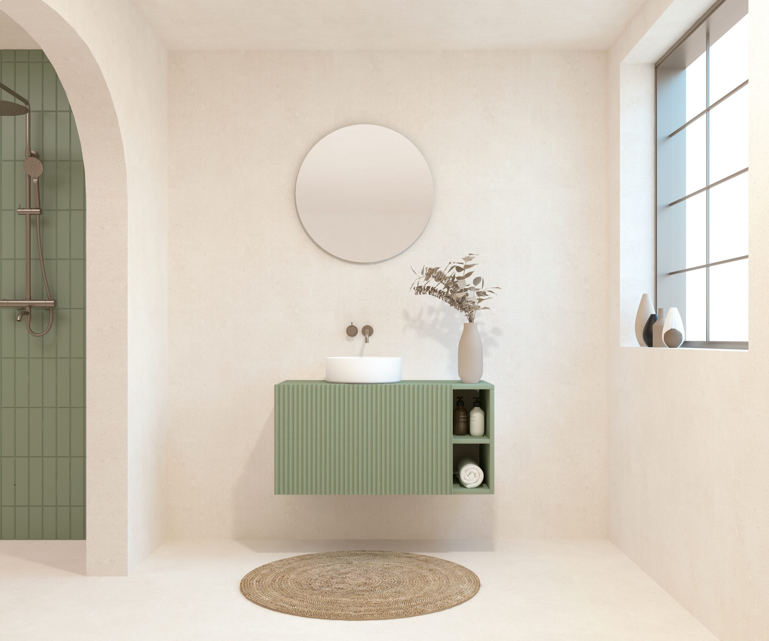 BELLEVILLE Pack + lavabo + miroir rond