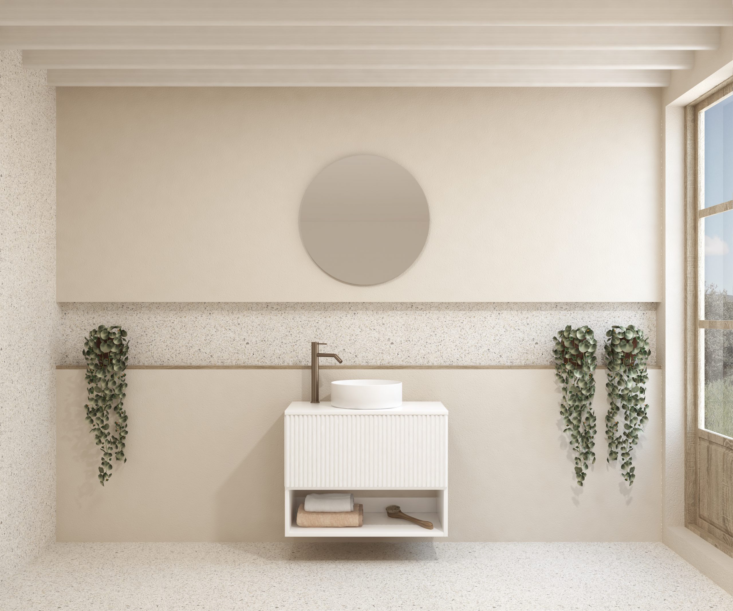 Pack LAVIGNE + lavabo + miroir rond