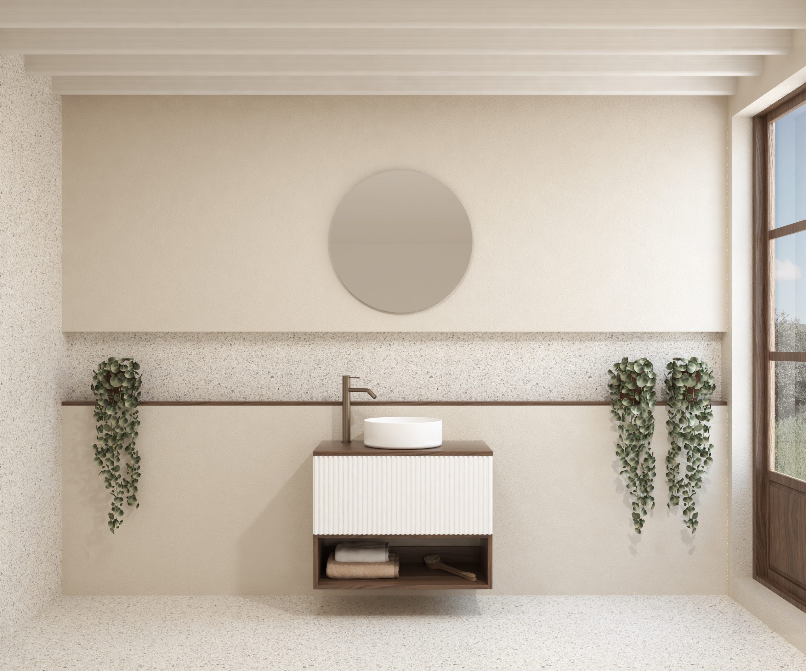 Pack LAVIGNE + lavabo + miroir rond