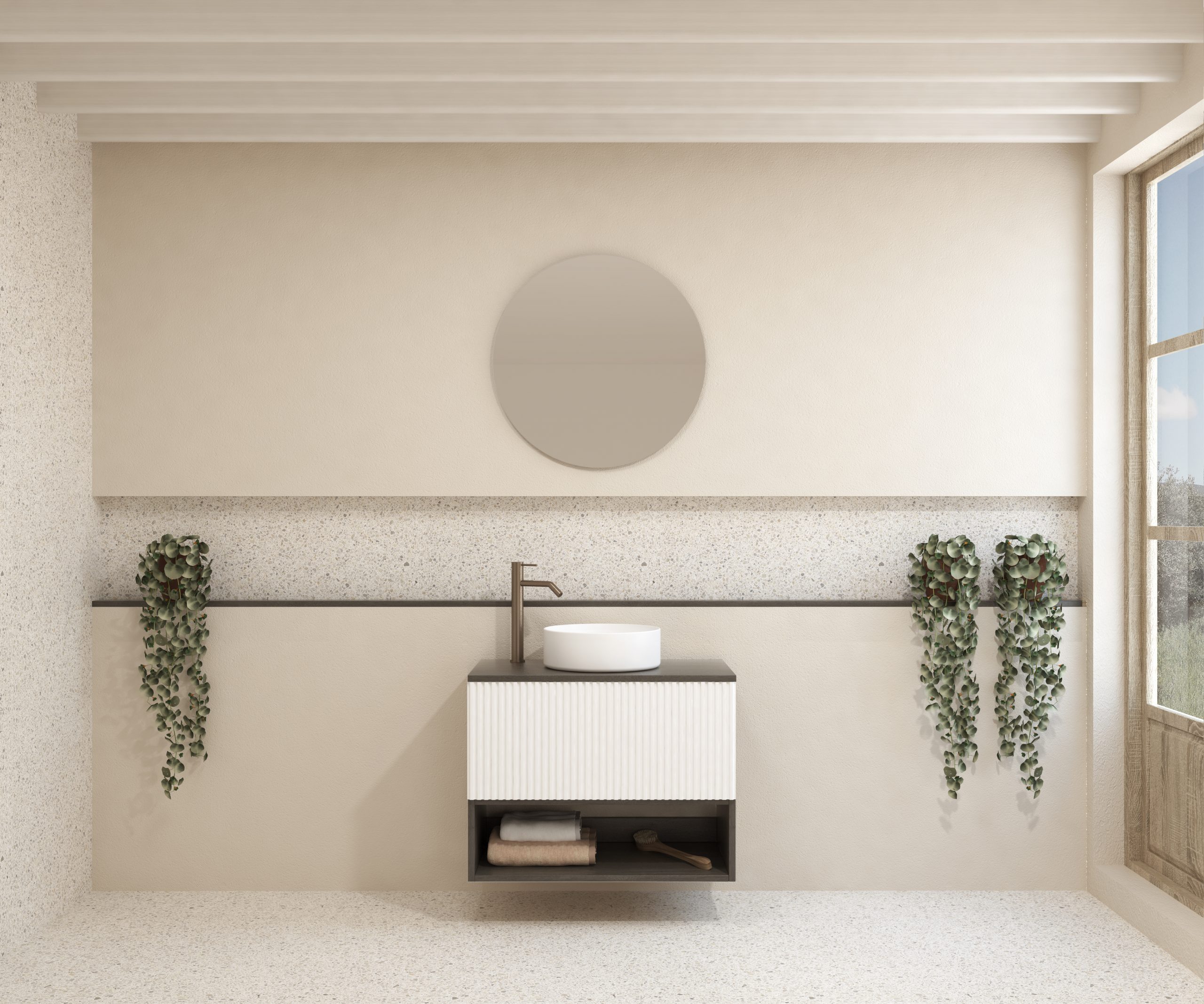 Pack LAVIGNE + lavabo + miroir rond