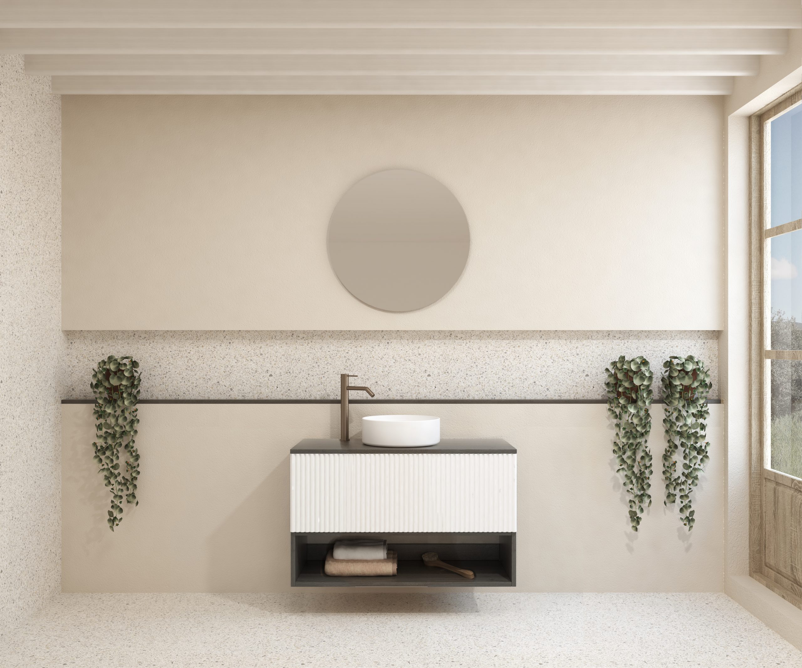 Pack LAVIGNE + lavabo + miroir rond