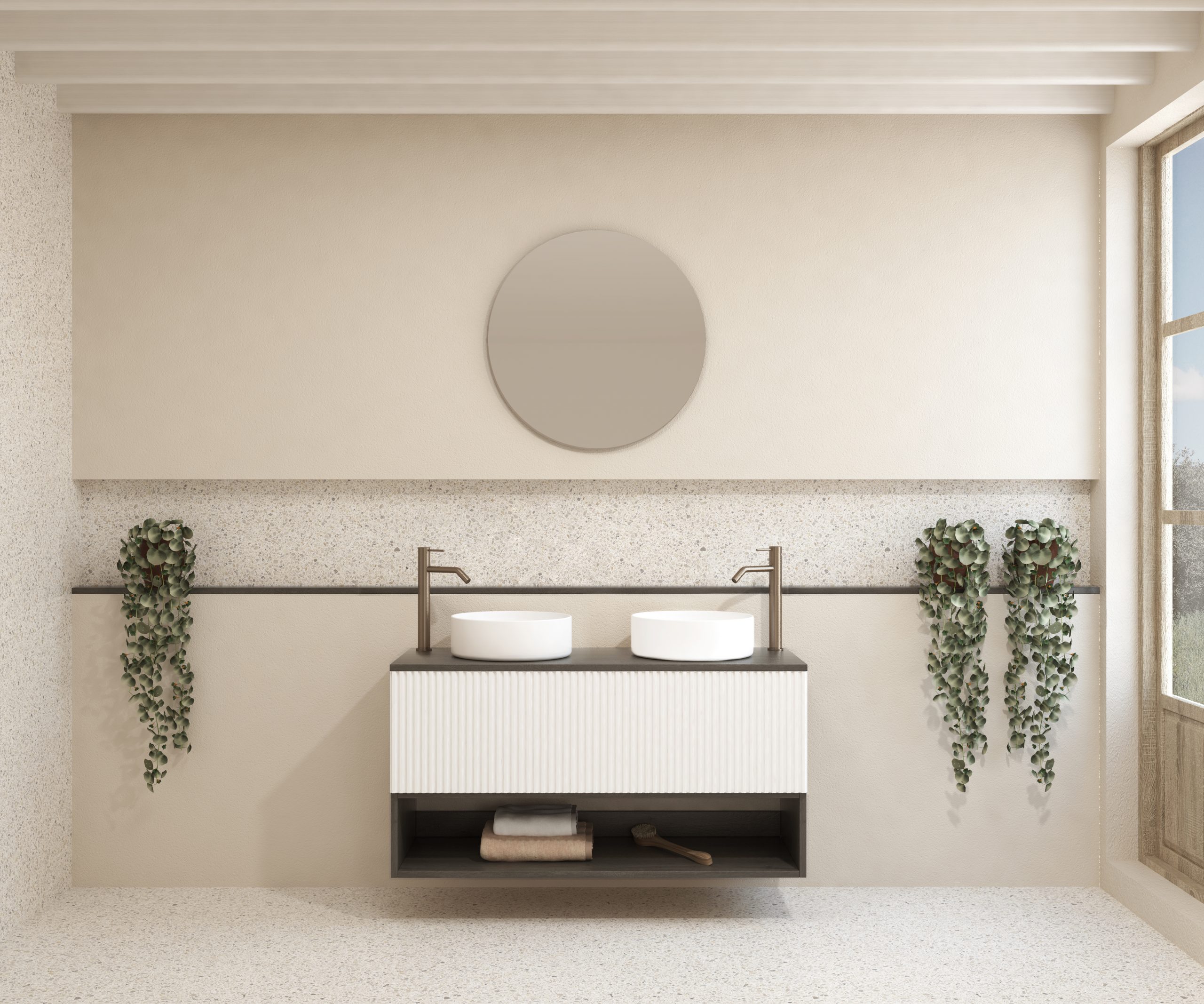 Pack LAVIGNE + lavabo + miroir rond